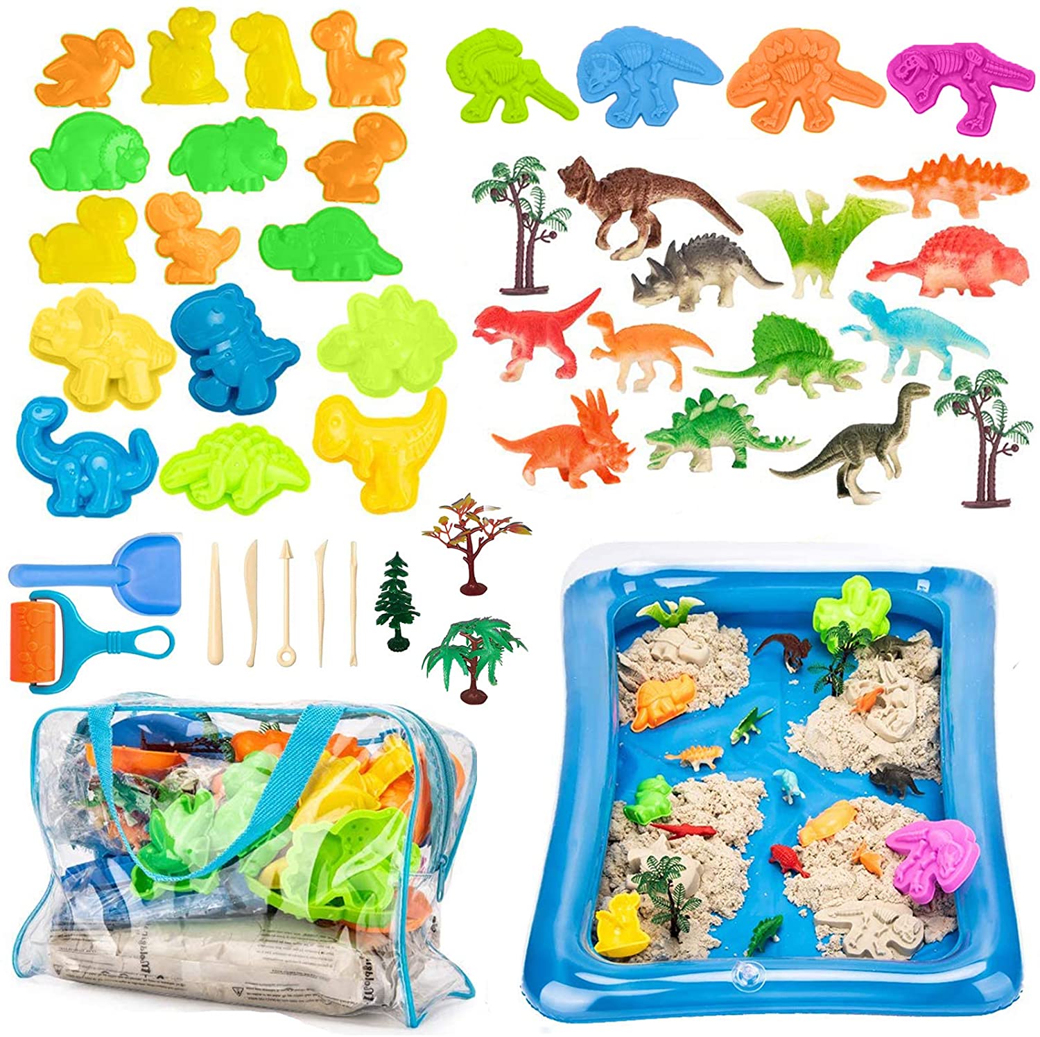 48 PC Dinosaur SandBox Toys with Sand Tray and Storage Bag G30548