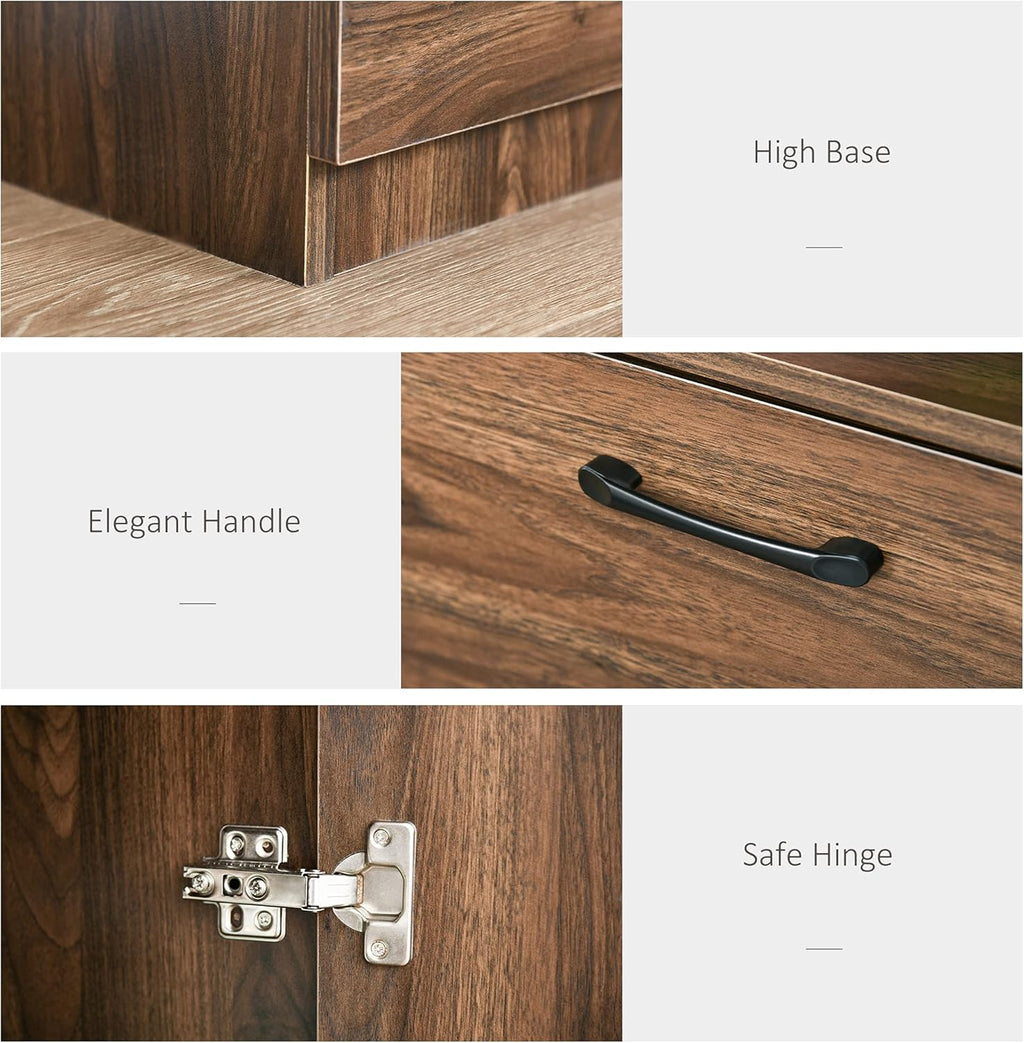 Walnut Kitchen Buffet Hutch with 3 Drawers and Sliding Door O75232