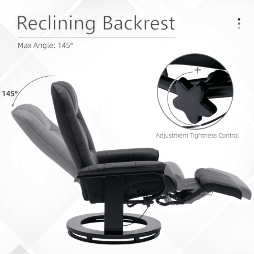 Black Faux Leather Swivel Recliner with Footrest B8494