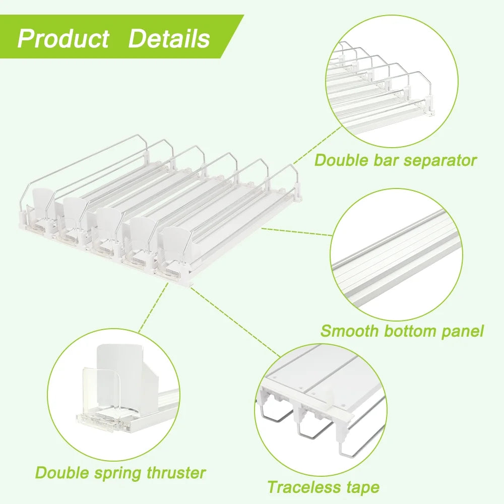 5 Rows Drink Organizer for Fridge, 16.14in Depth, White C98802