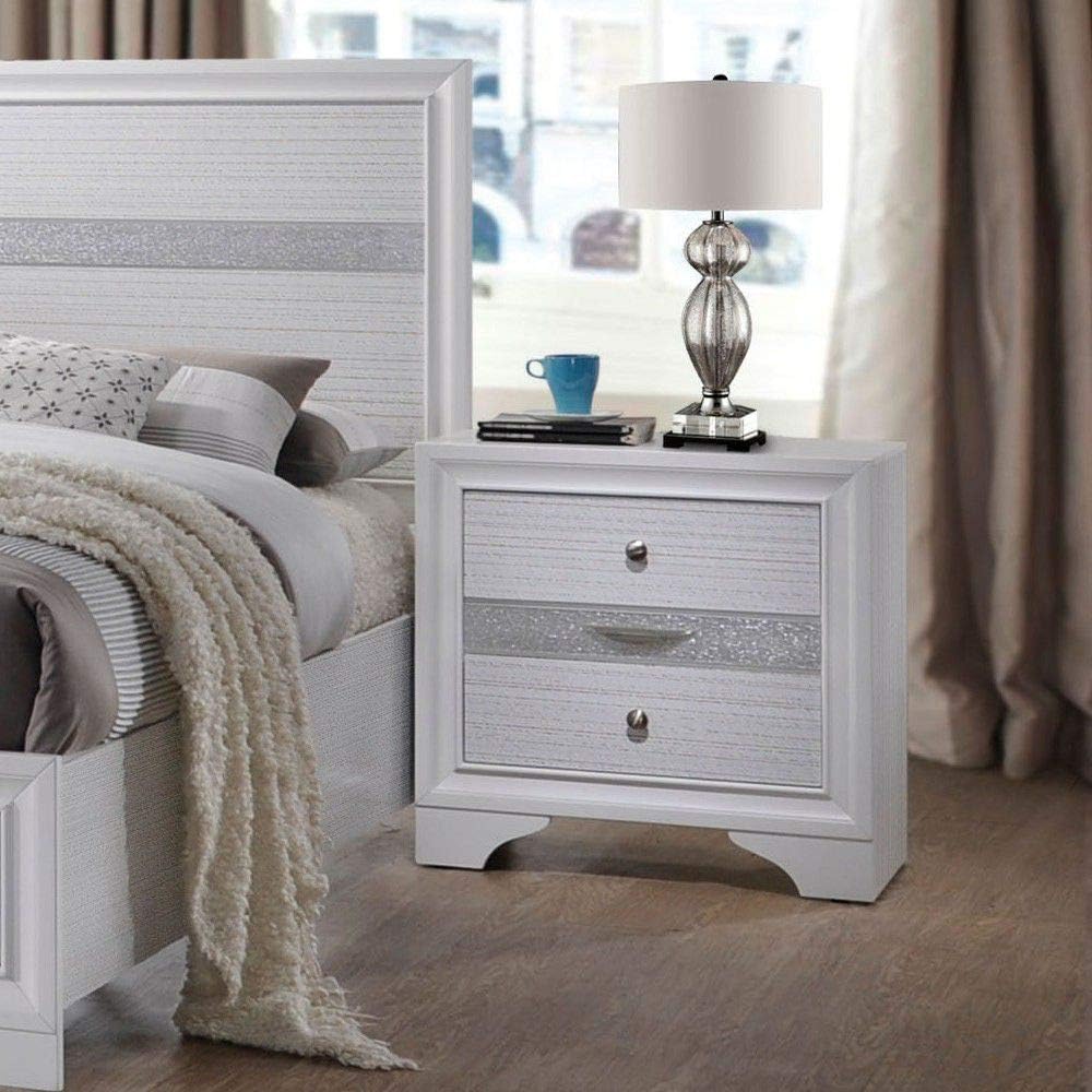 White 2 Drawers Wooden Nightstand V4768