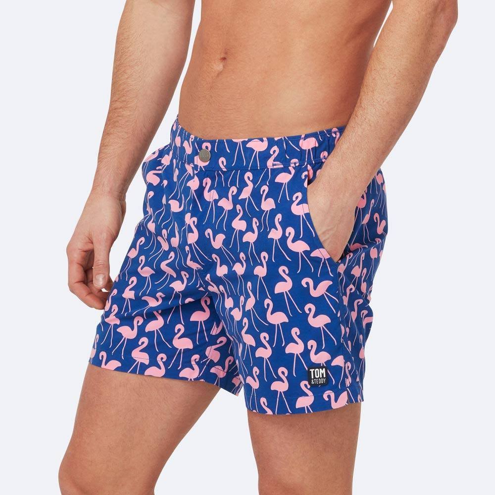 Rose/ Blue Flamingo Print Swim Trunks L4708