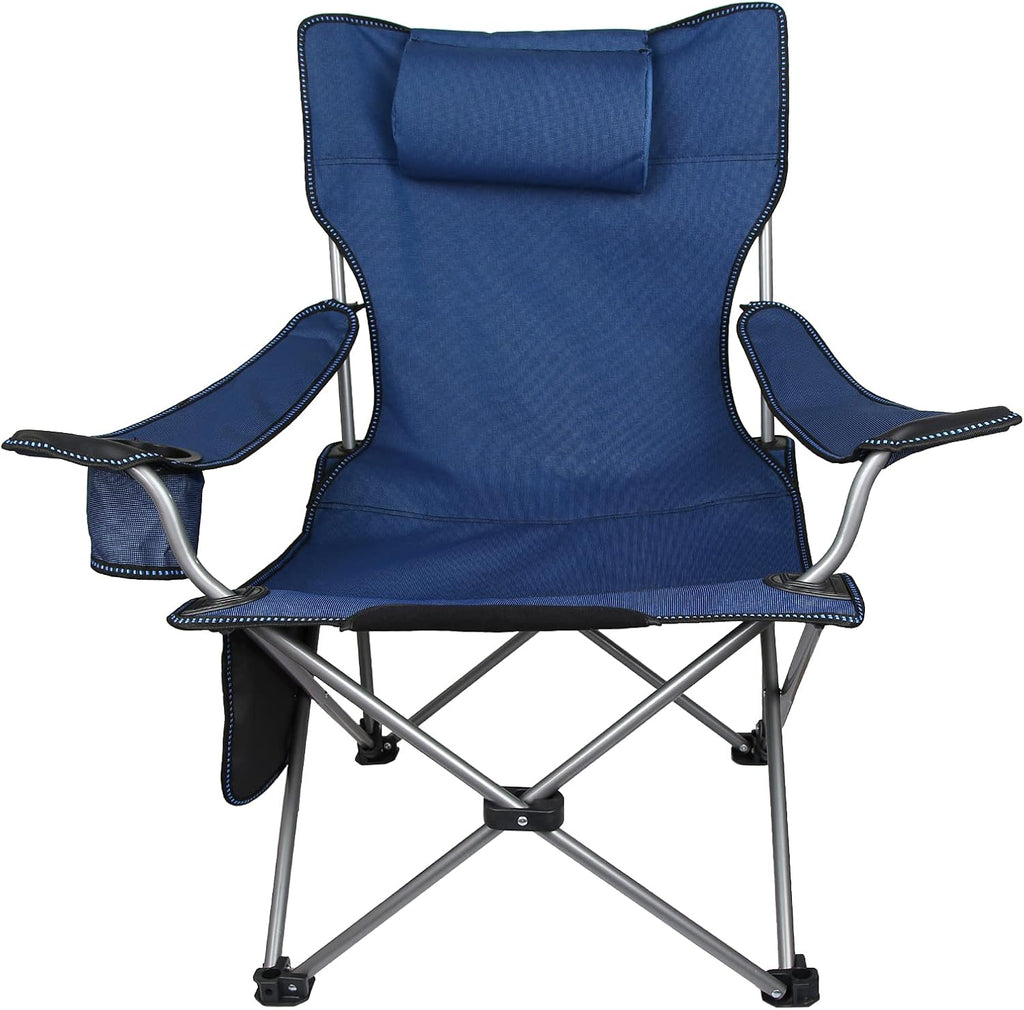 Blue Folding Adjustable Recliner Camping Chair with Headrest & Cup Holders & Side Pocket P401