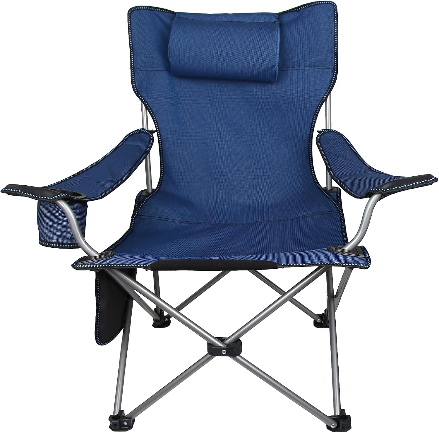 Blue Folding Adjustable Recliner Camping Chair with Headrest & Cup Holders & Side Pocket P401