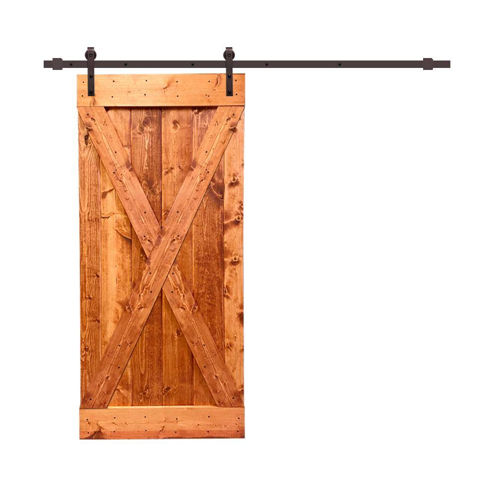 Red Walnut Stained Wood Interior Sliding Barn Door with Hardware Kit J8976
