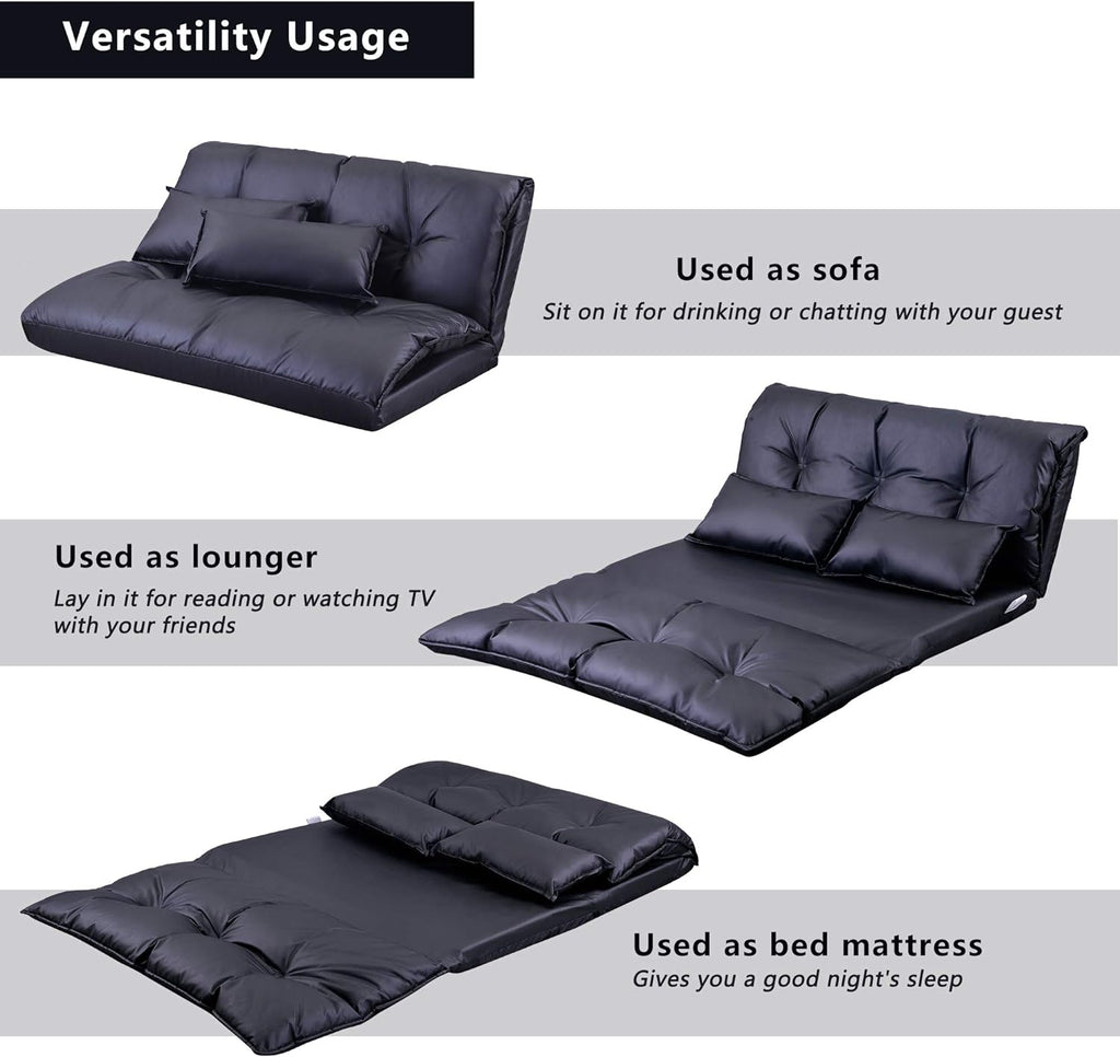 Adjustable Floor Sofa Bed with 2 Pillows, 5 Reclining Position, Black G36901