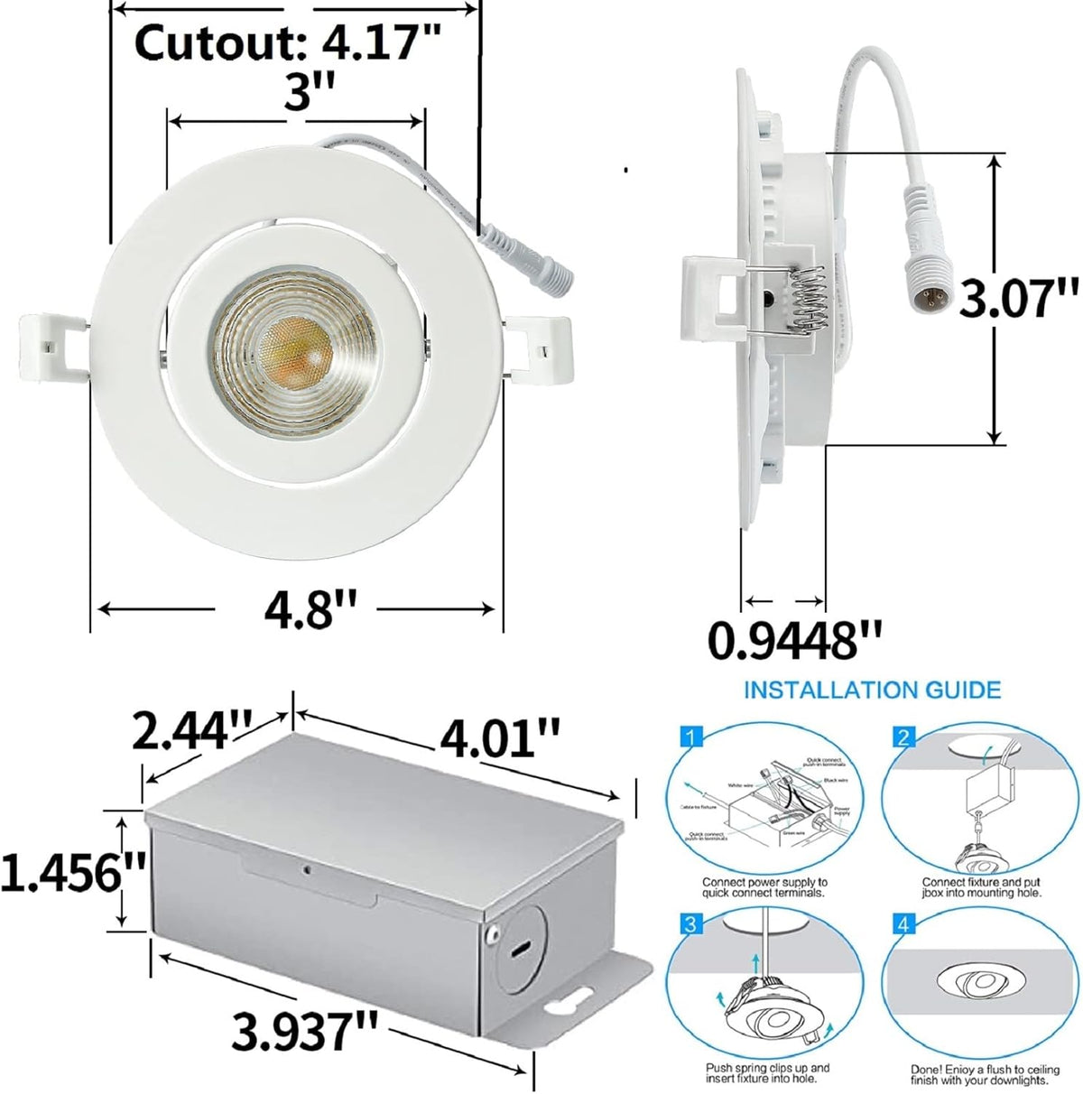Smart Recessed Lighting 4 inch, Adjustable Eyeball Downlight, 9W, 2 Pack X782188