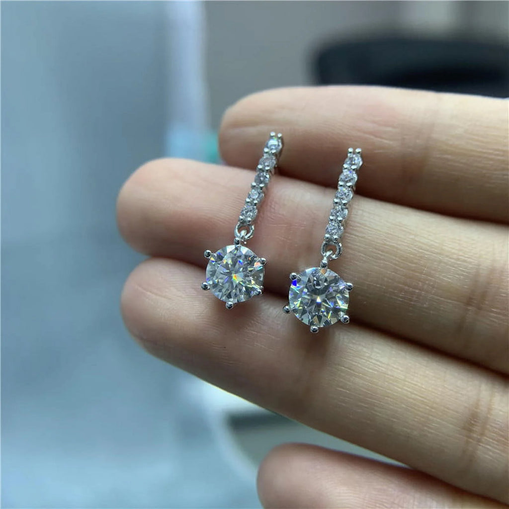 2 Carat D Color VVS1 Moissanite Dangle Earrings S925 Sterling Silver Drop Earrings F38076