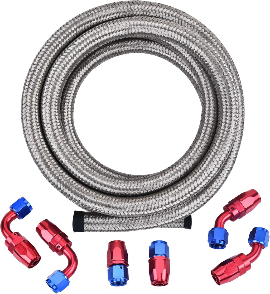 10AN Stainless Steel Braided Fuel Line Kit 10FT Silver Pack of 2 H800