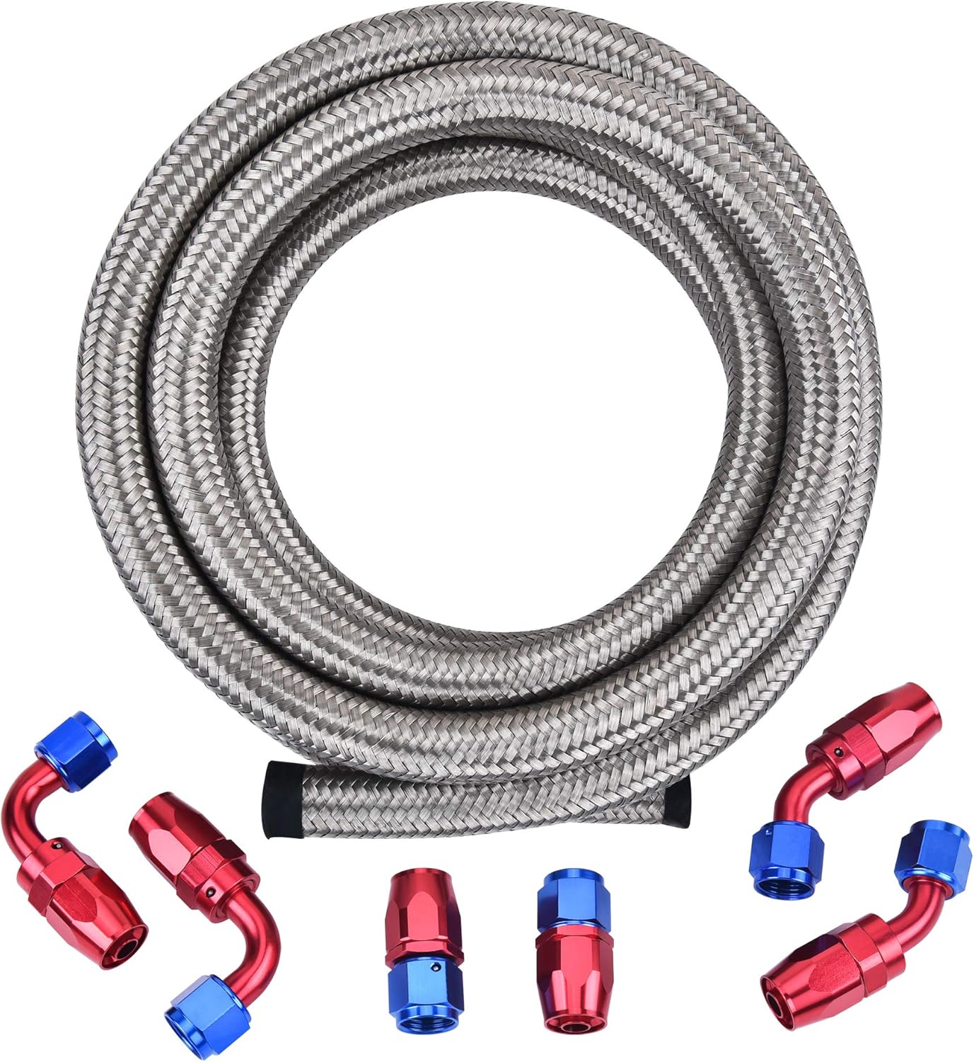 10AN Stainless Steel Braided Fuel Line Kit 10FT Silver Pack of 2 H800