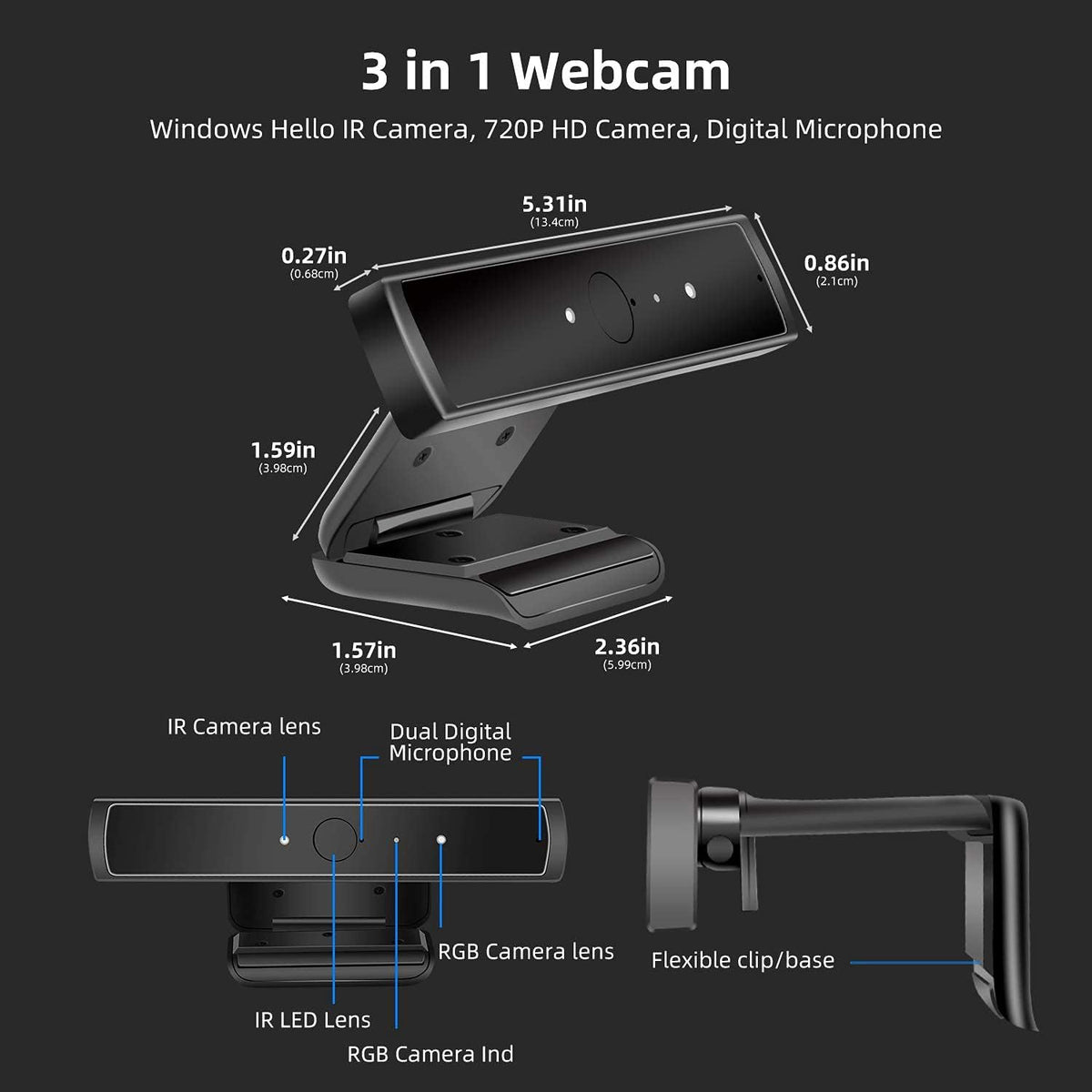 720P HD IR Webcam with Digital Microphone, Pack of 2 E755