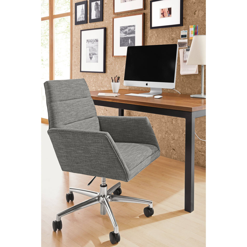 Rolling Office Chair in Sumner Linen White Brown Performance Fabric E542