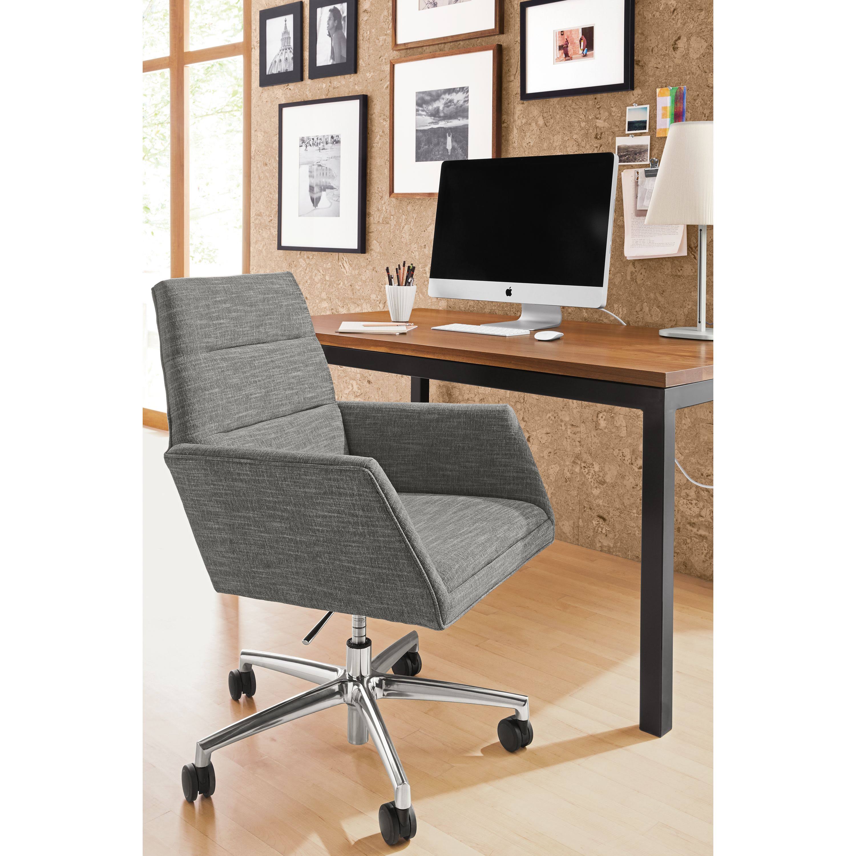 Rolling Office Chair in Sumner Linen White Brown Performance Fabric E542