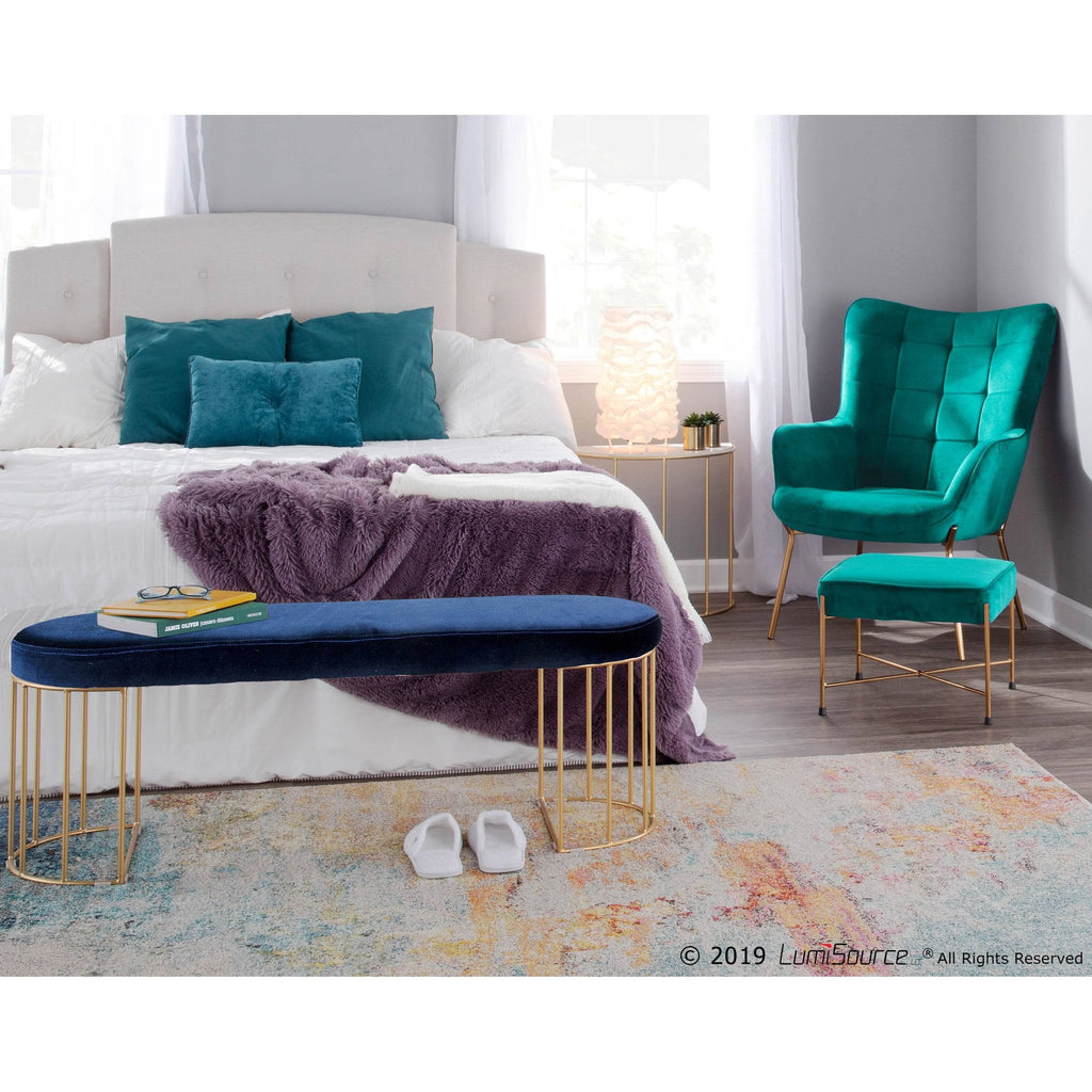 Gold and Green Velvet Dining Bench Z8568