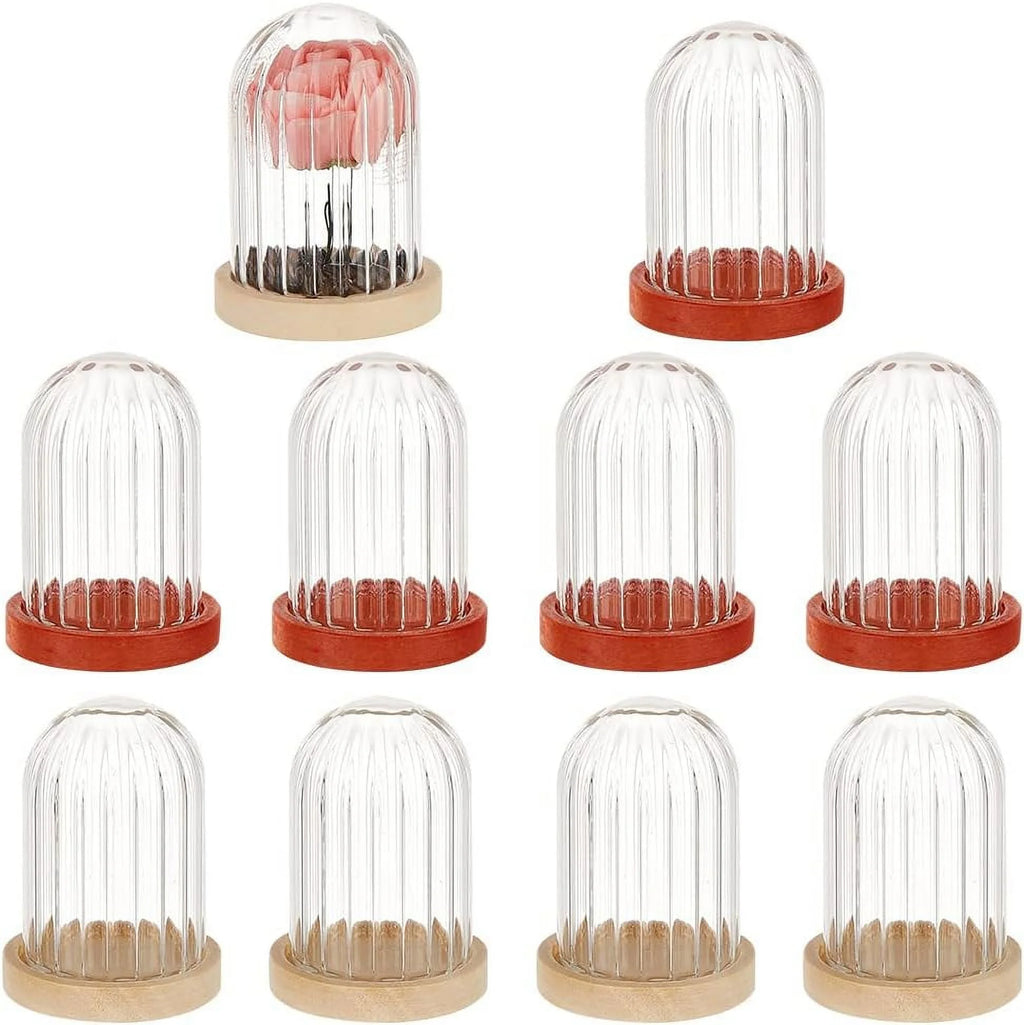 2 Sets Round Glass Display Dome with Wood Base L228