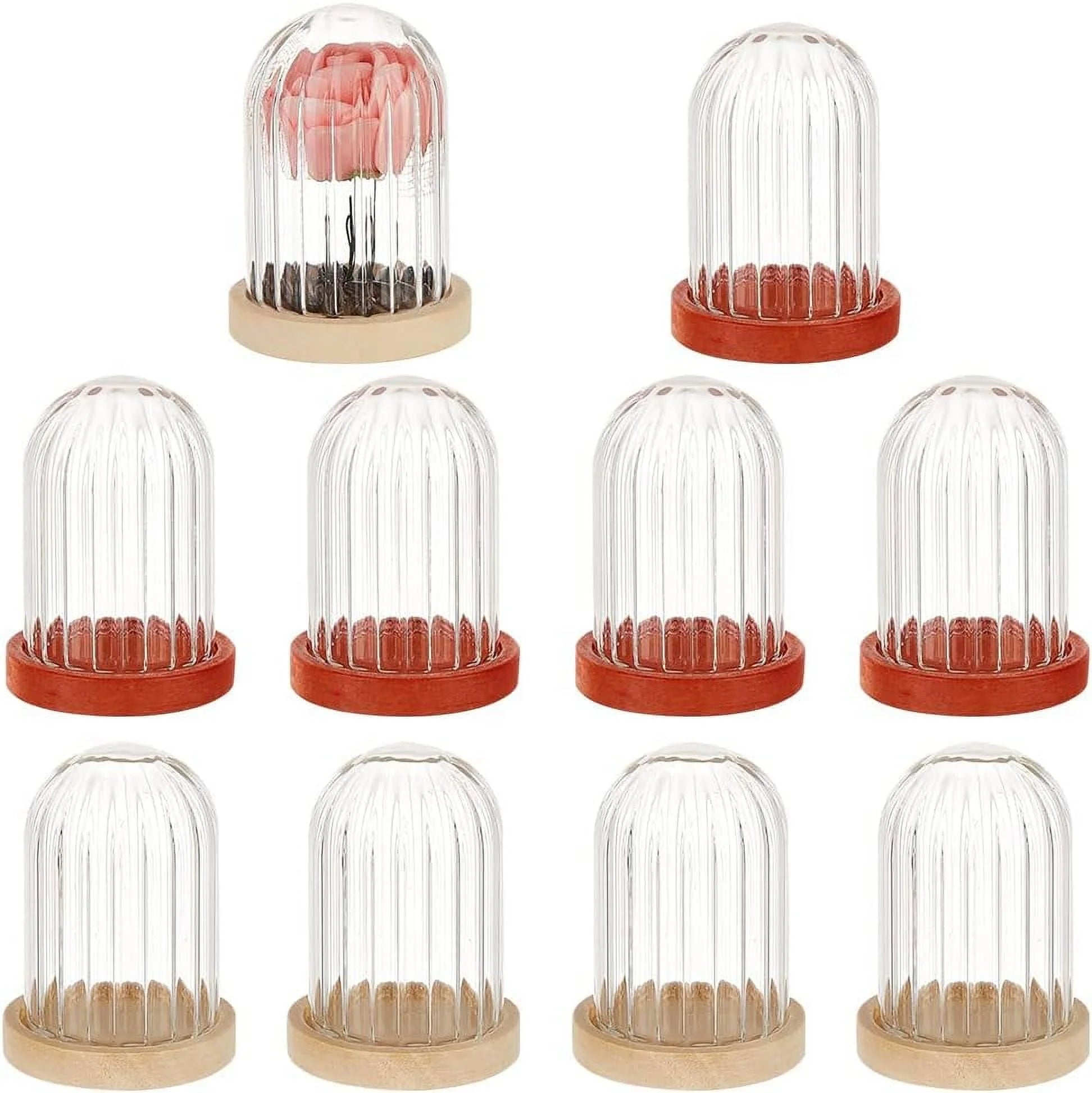 2 Sets Round Glass Display Dome with Wood Base L228