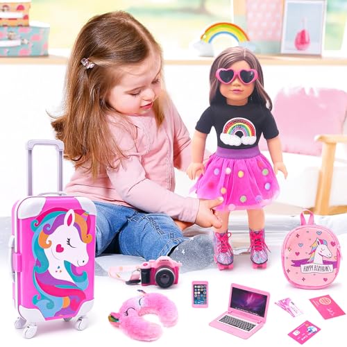 18 Inch Doll Travel Set Including Suitcase Luggage and Dress Q8794
