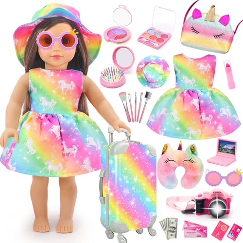 18 Inch Doll Travel Set Including Suitcase Luggage and Dress Q8794
