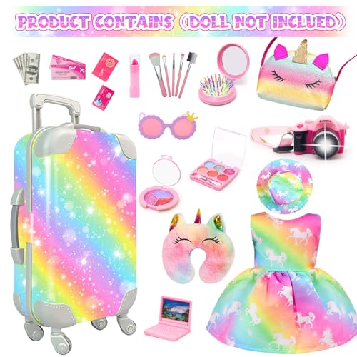 18 Inch Doll Travel Set Including Suitcase Luggage and Dress Q8794