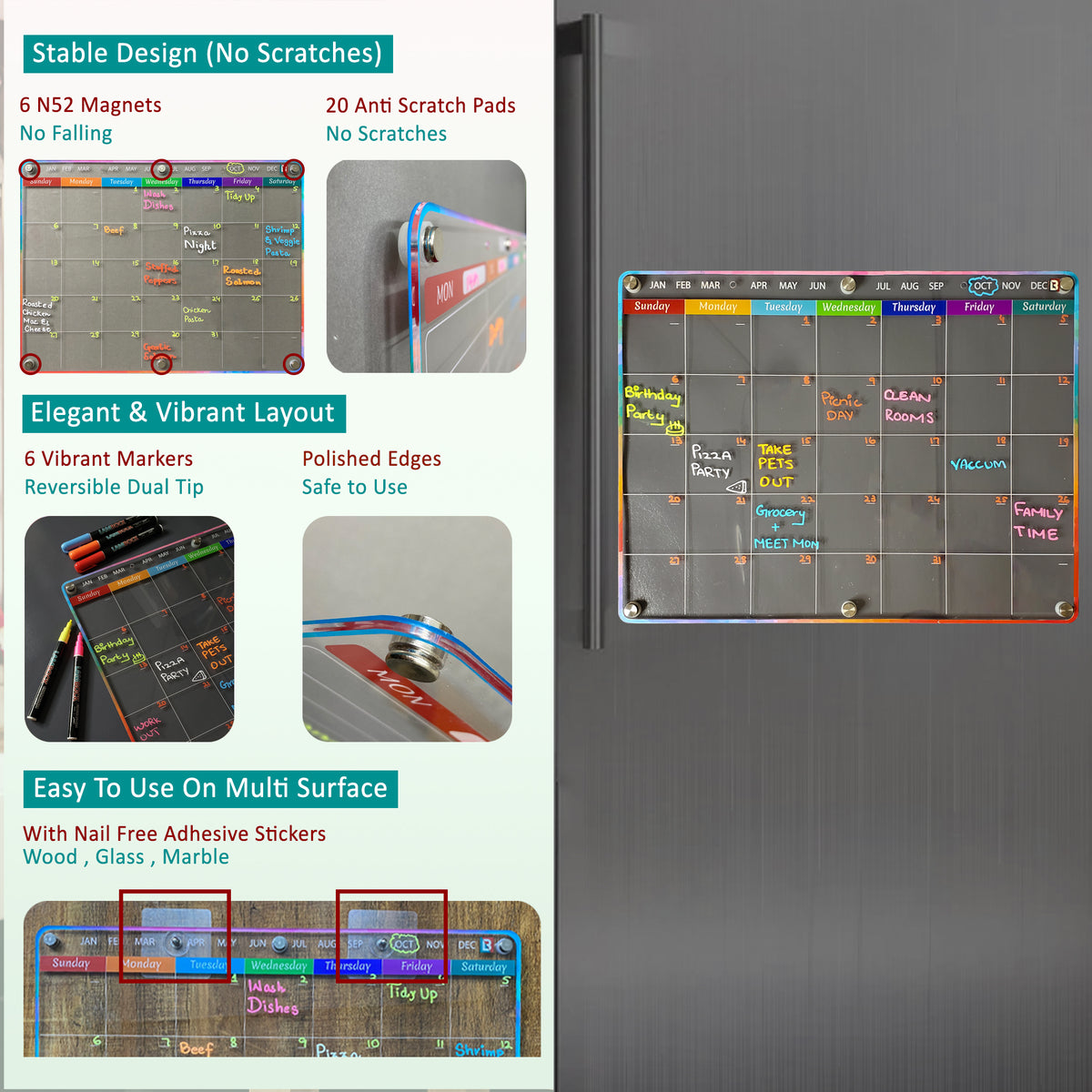 Acrylic Magnetic Fridge Calendar U312