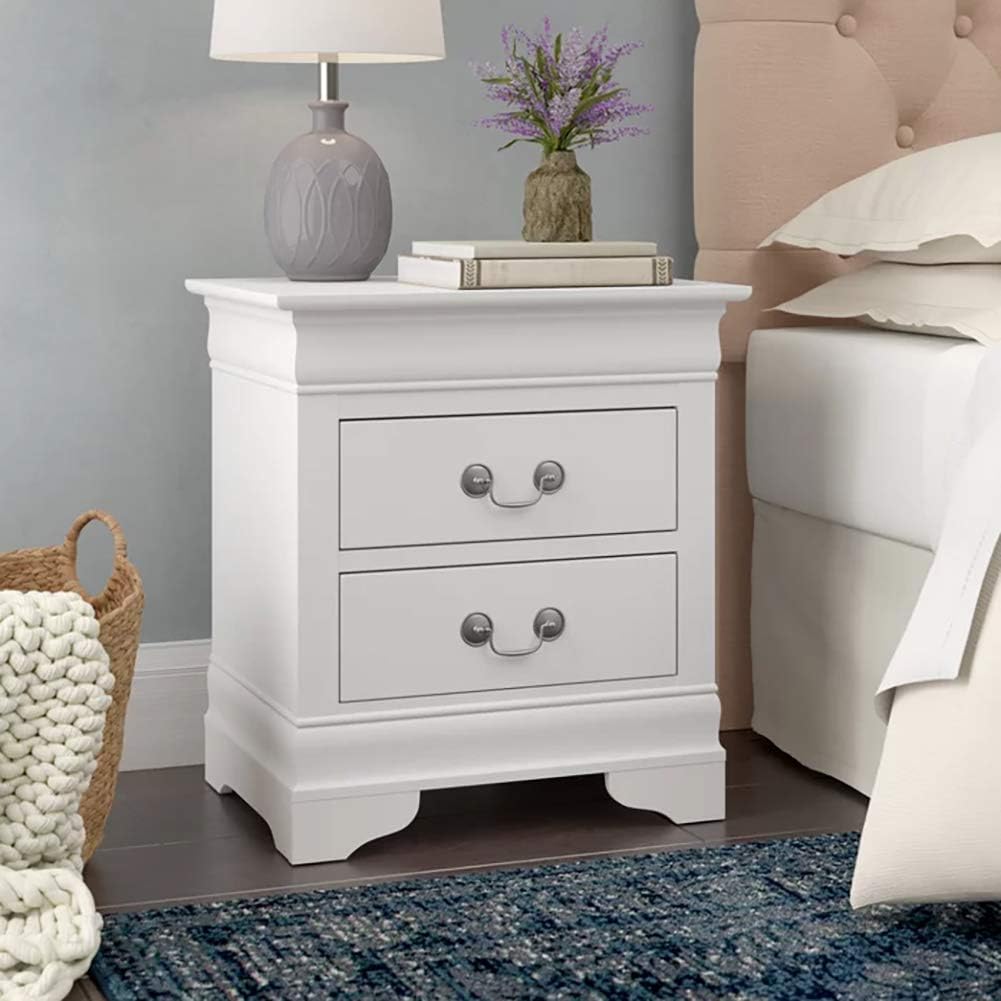 White 2 Drawers Wooden Nightstand V4768