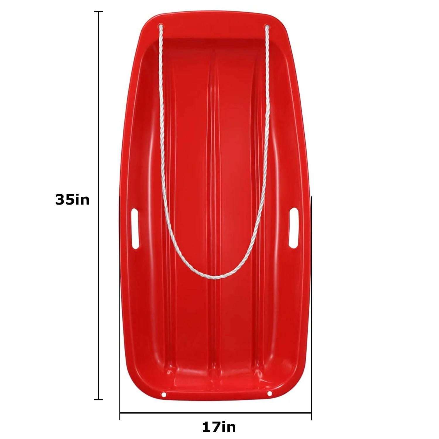 Red Slippery Plastic Snow Sled with Handles and Ropes, 35''x17'' R476