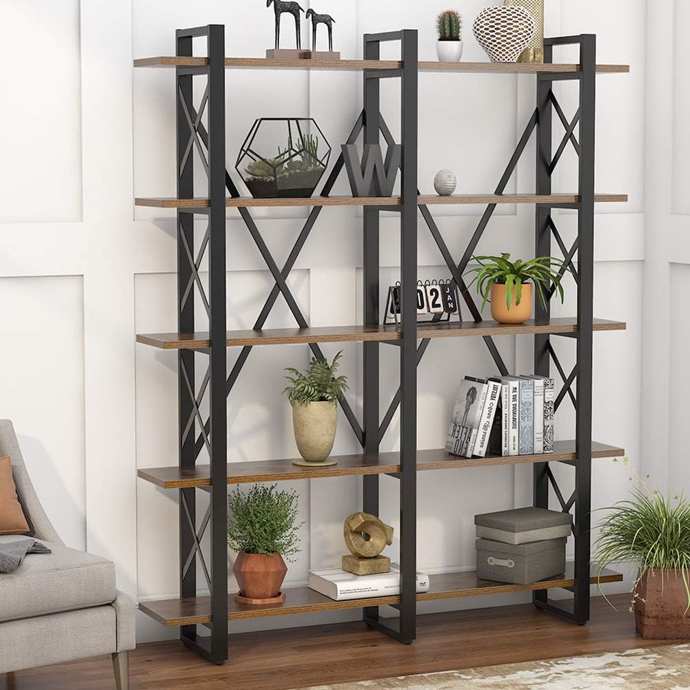 White 5-Shelf Wood and Metal Bookcase N71754