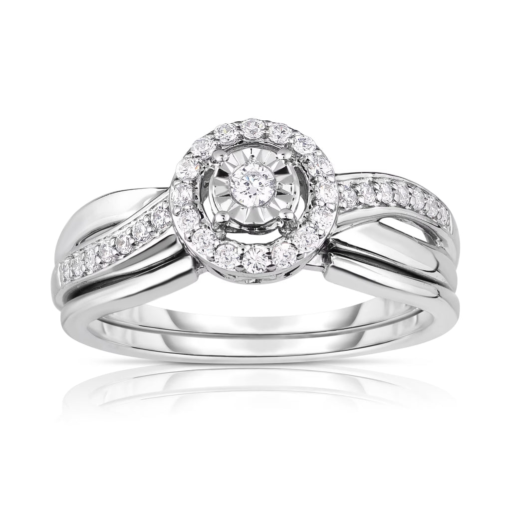 1/4 Cttw Diamond Halo Engagement Ring Set in Rhodium Plated Sterling Silver Size 7 V23091