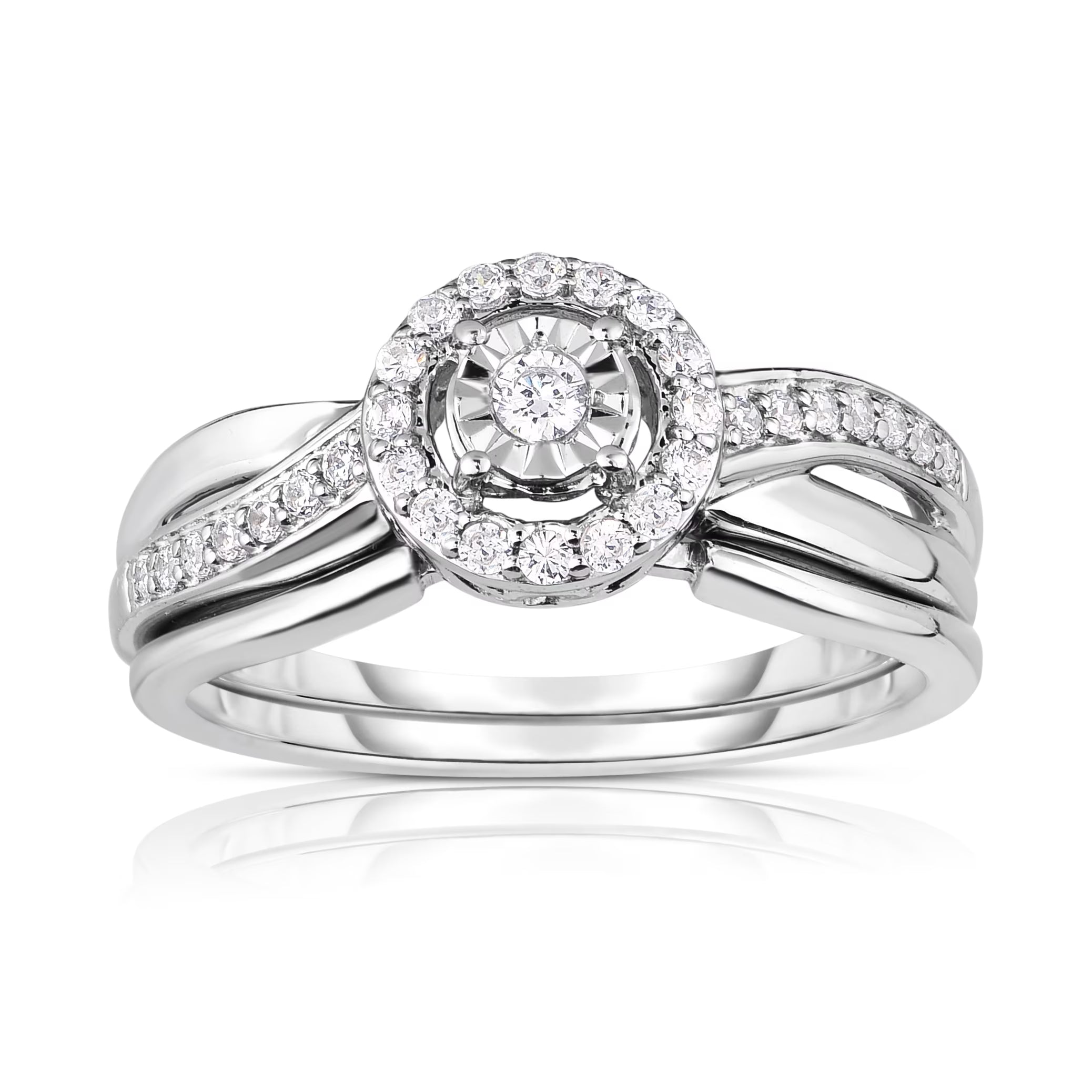 1/4 Cttw Diamond Halo Engagement Ring Set in Rhodium Plated Sterling Silver Size 7 V23091