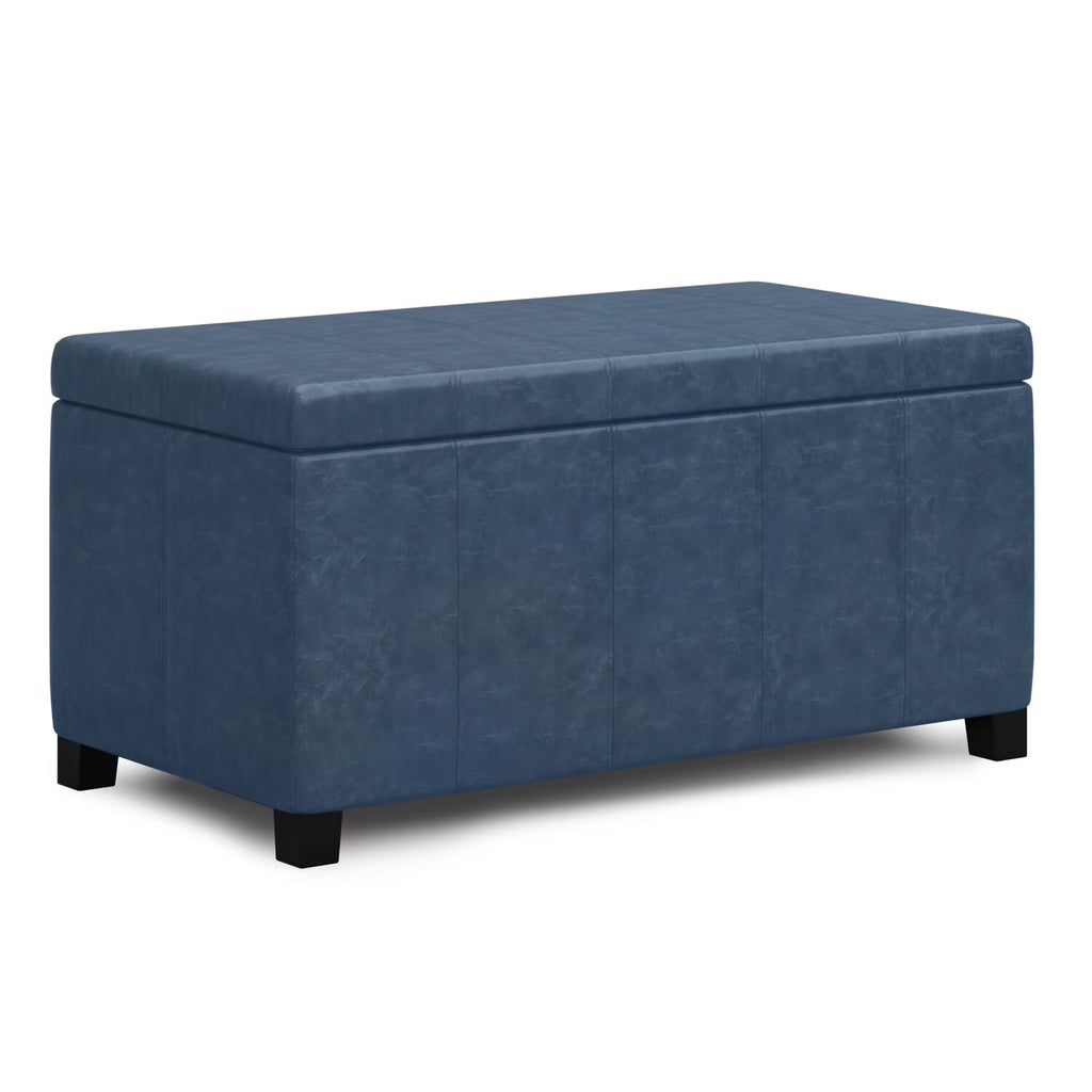 Denim Blue Faux Leather Storage Ottoman Bench I1163