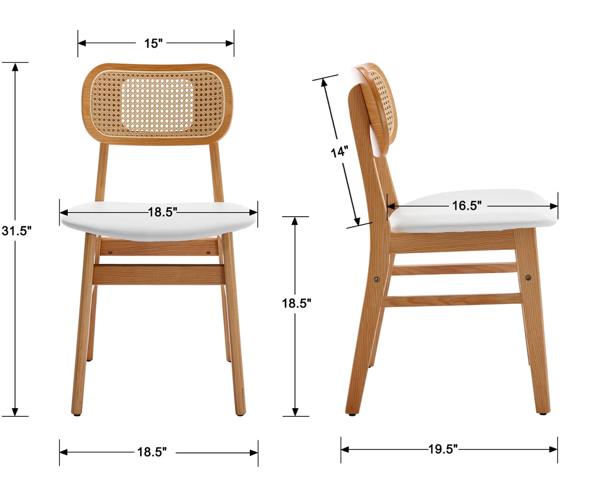 White Faux Leather Rattan Dining Chairs Set of 2 H55384