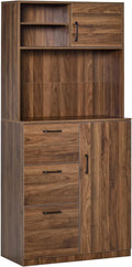 Walnut Kitchen Buffet Hutch with 3 Drawers and Sliding Door O75232