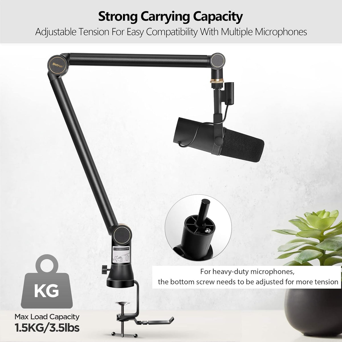 Mic Boom Arm with 3/8 to 5/8 Adapter, Heavy Duty Metal Desk Mount Stand with Hidden Cable Design Z735571