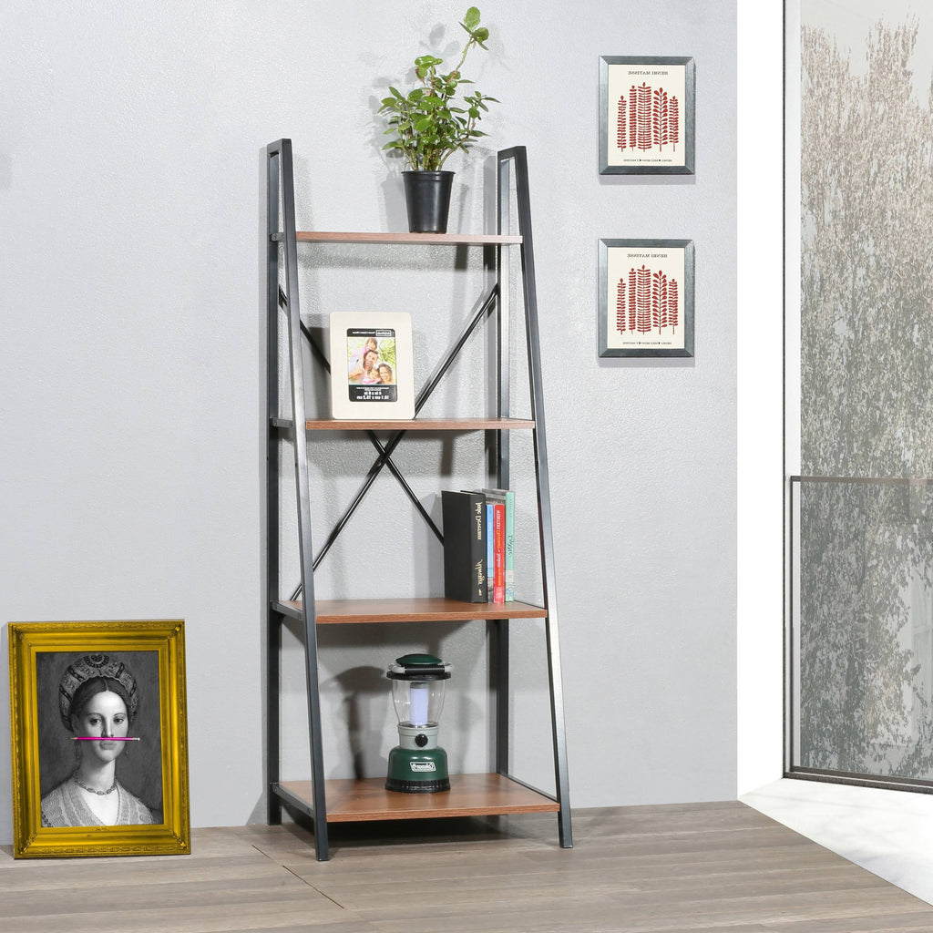 Walnut Ladder Bookshelf with Black Frame Y99632