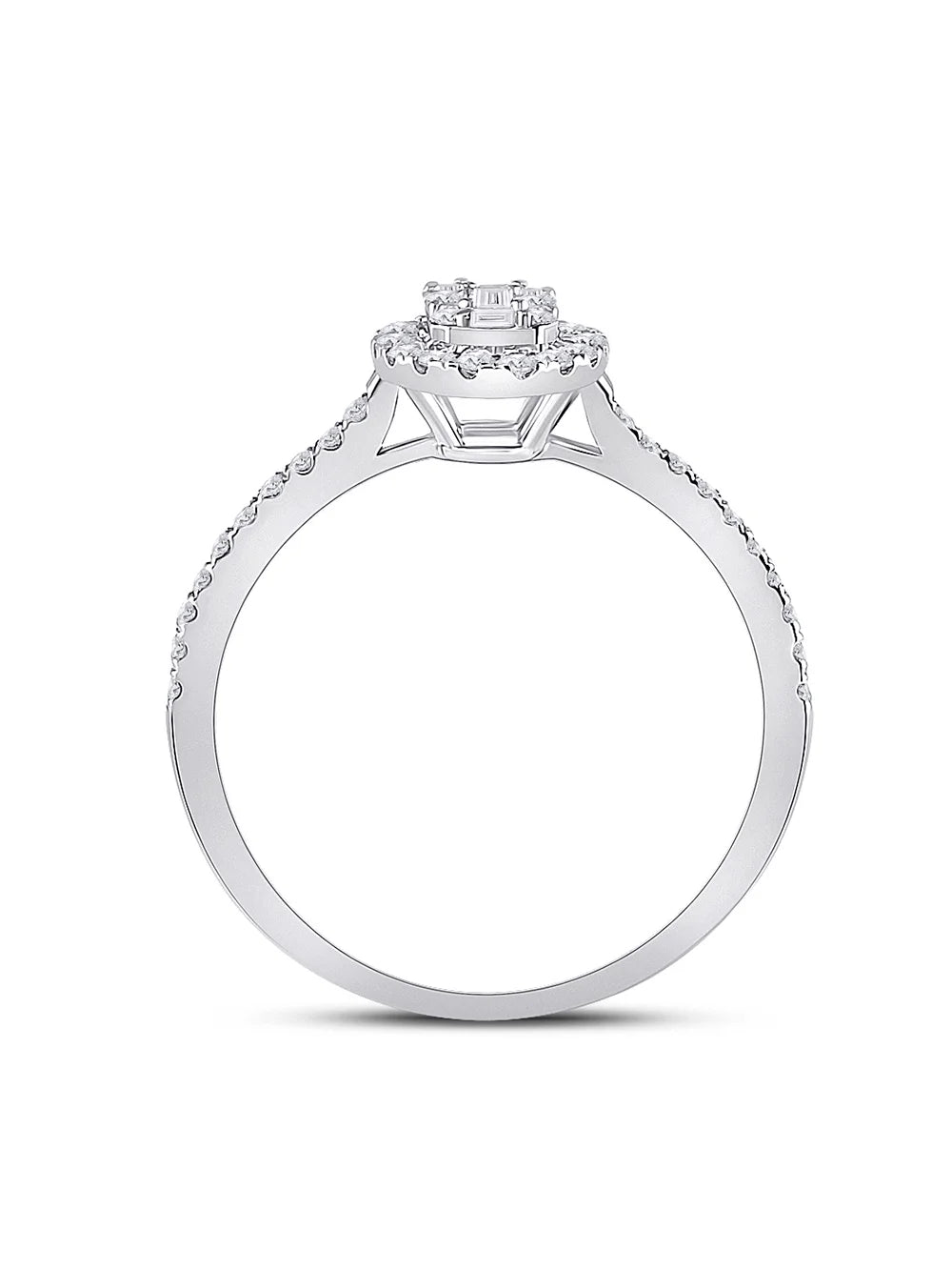 14kt White Gold Baguette Diamond Oval Cluster Ring 1/3 Cttw J361
