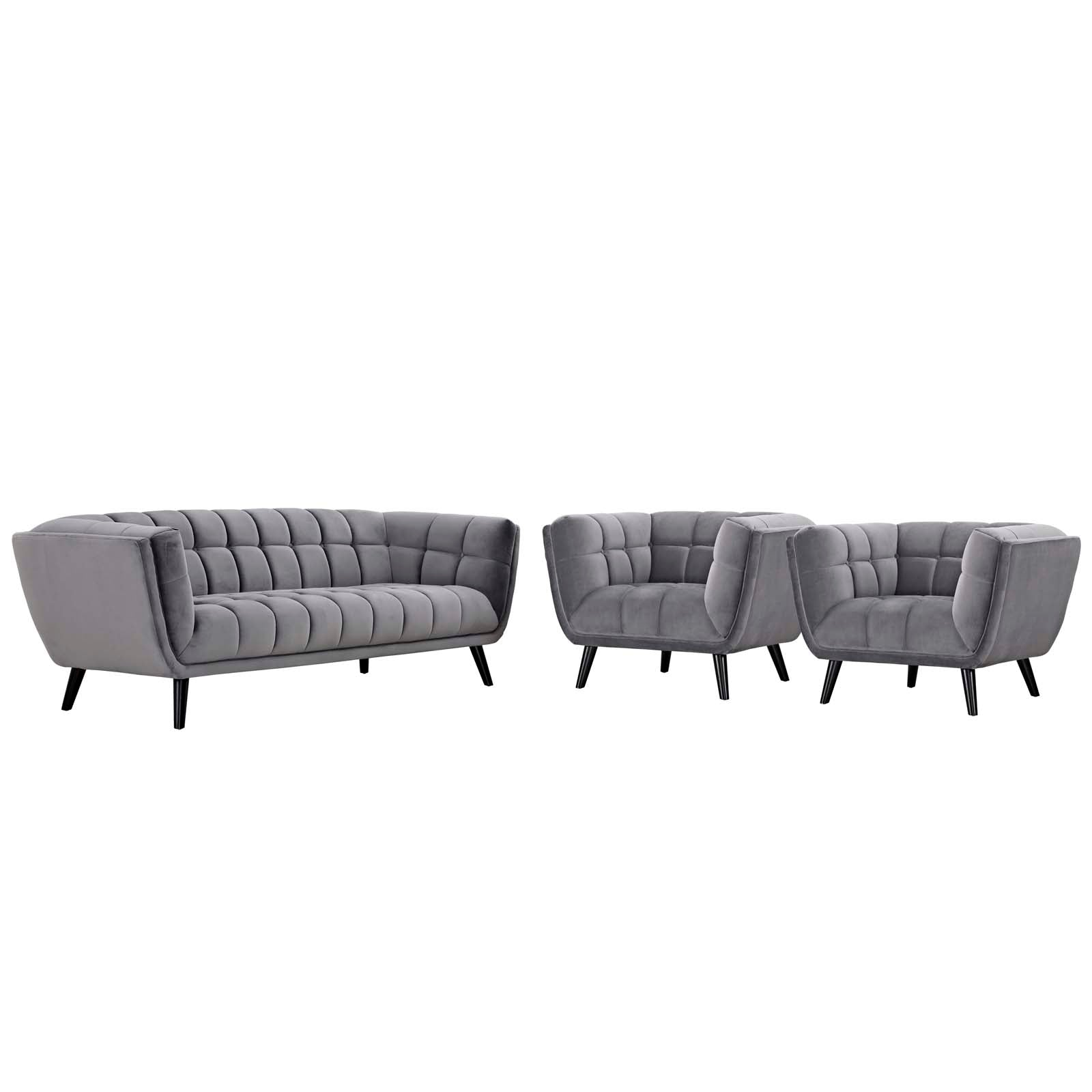 Grey Velvet Armchair and Sofa Set U602541