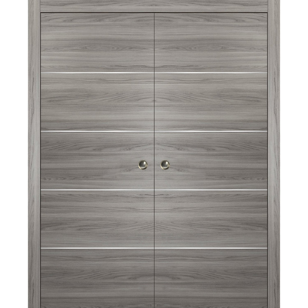 Sliding Grey Doors 48 x 80 with Strips A3072