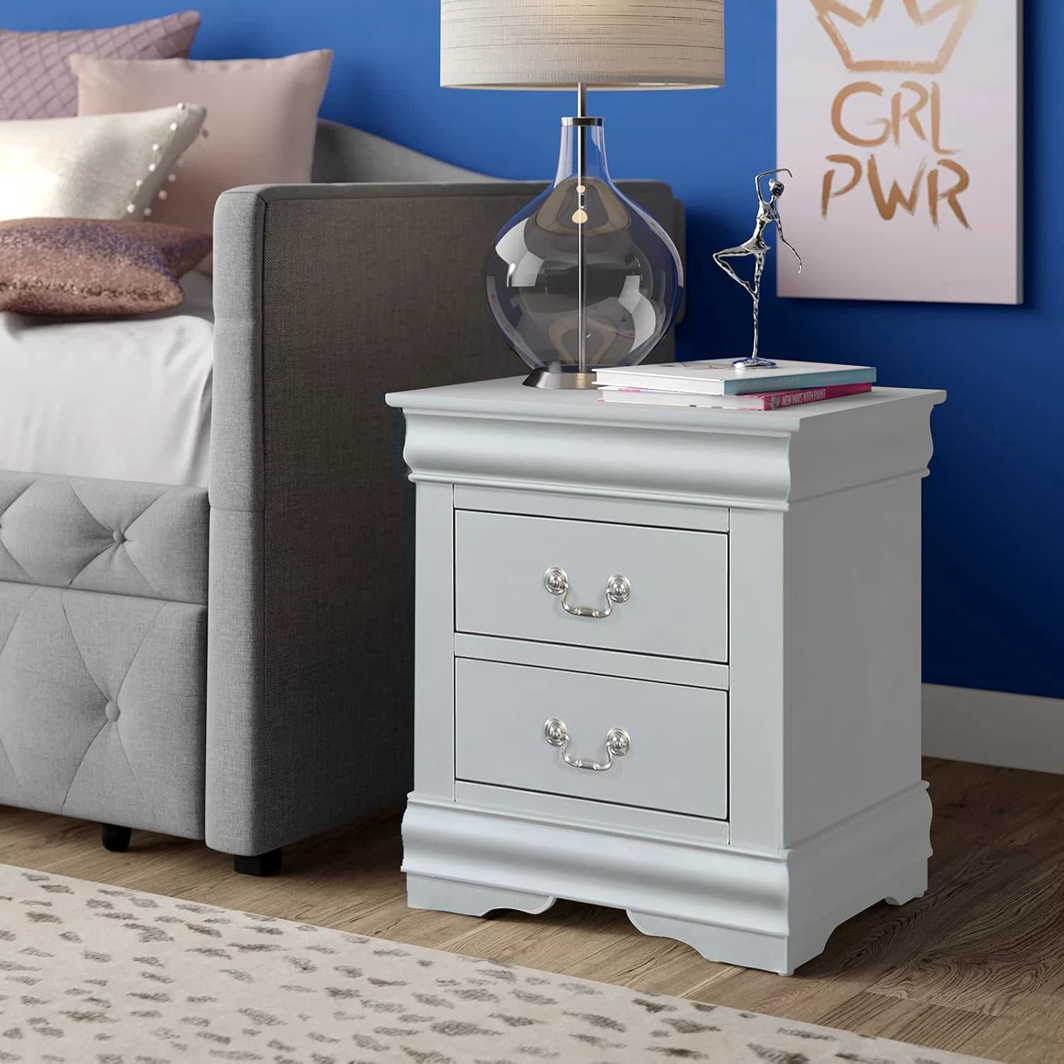 White 2 Drawers Wooden Nightstand V4768