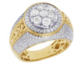 10K Yellow White Gold Real Diamond Mens Dome Flower Cluster Pinky Ring 2 3/4 CT E1357