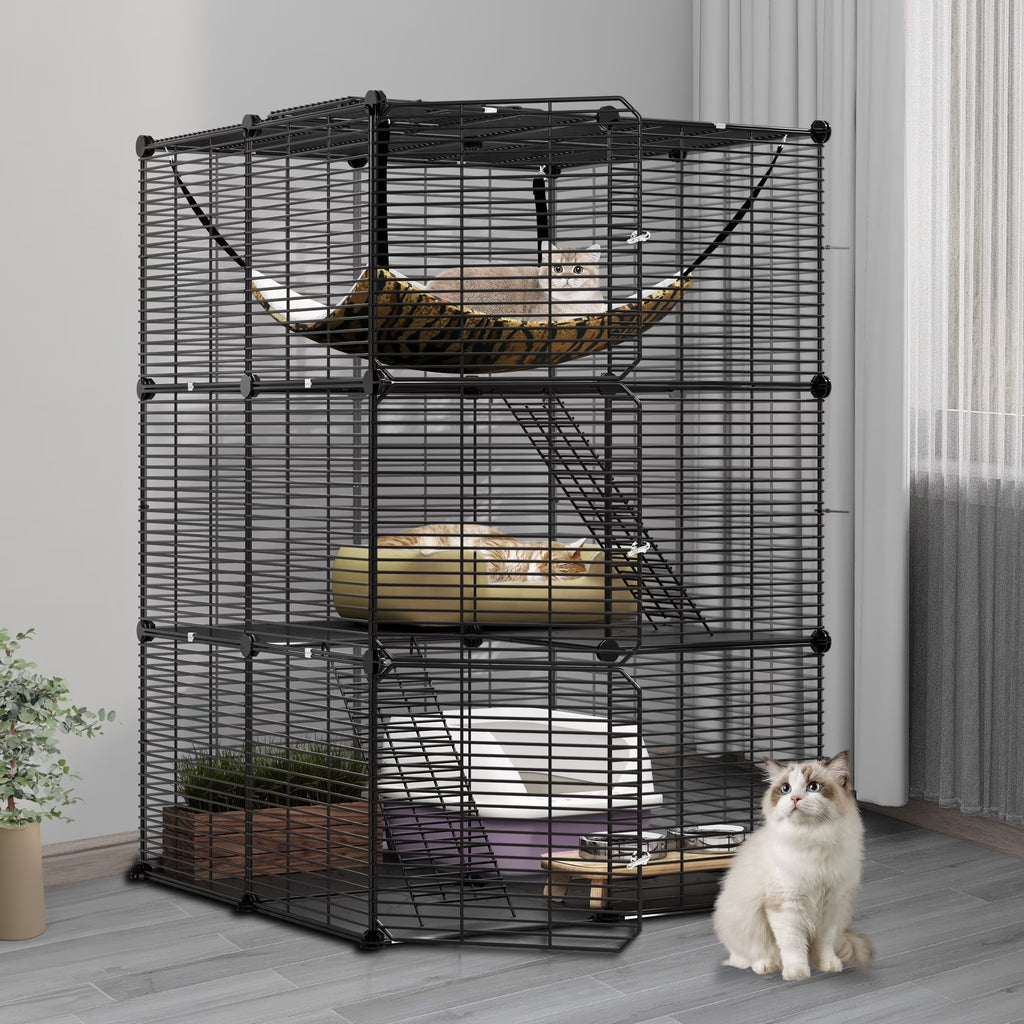 Indoor Cat Cage with Extra Large Hammock for Multiple Small Animals, 28"L x 28"W x 41"H, Black T580253