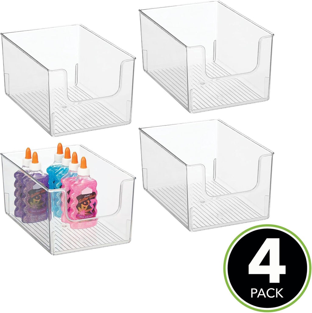 Clear Stackable Plastic Open Front Storage Organizer Bin Basket 4 Pack L69957
