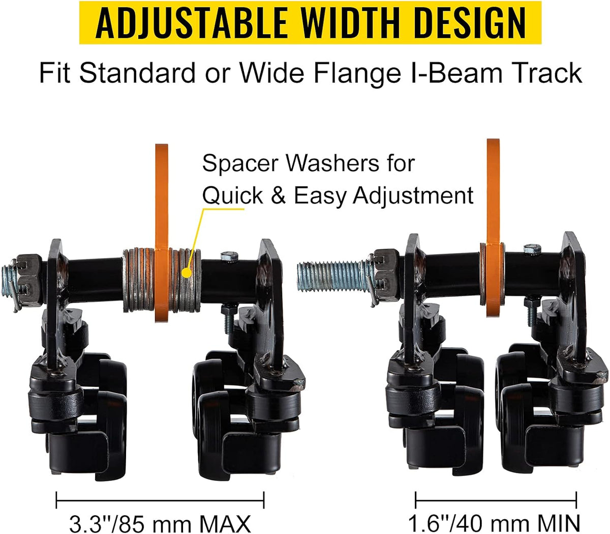Beam Trolley 1100 LBS Capacity with Side Guide Rollers Pack of 2 B967657