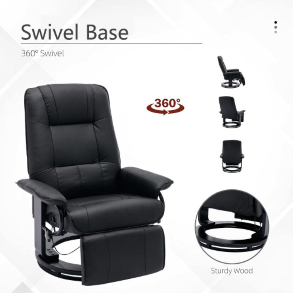 Black Faux Leather Swivel Recliner with Footrest B8494