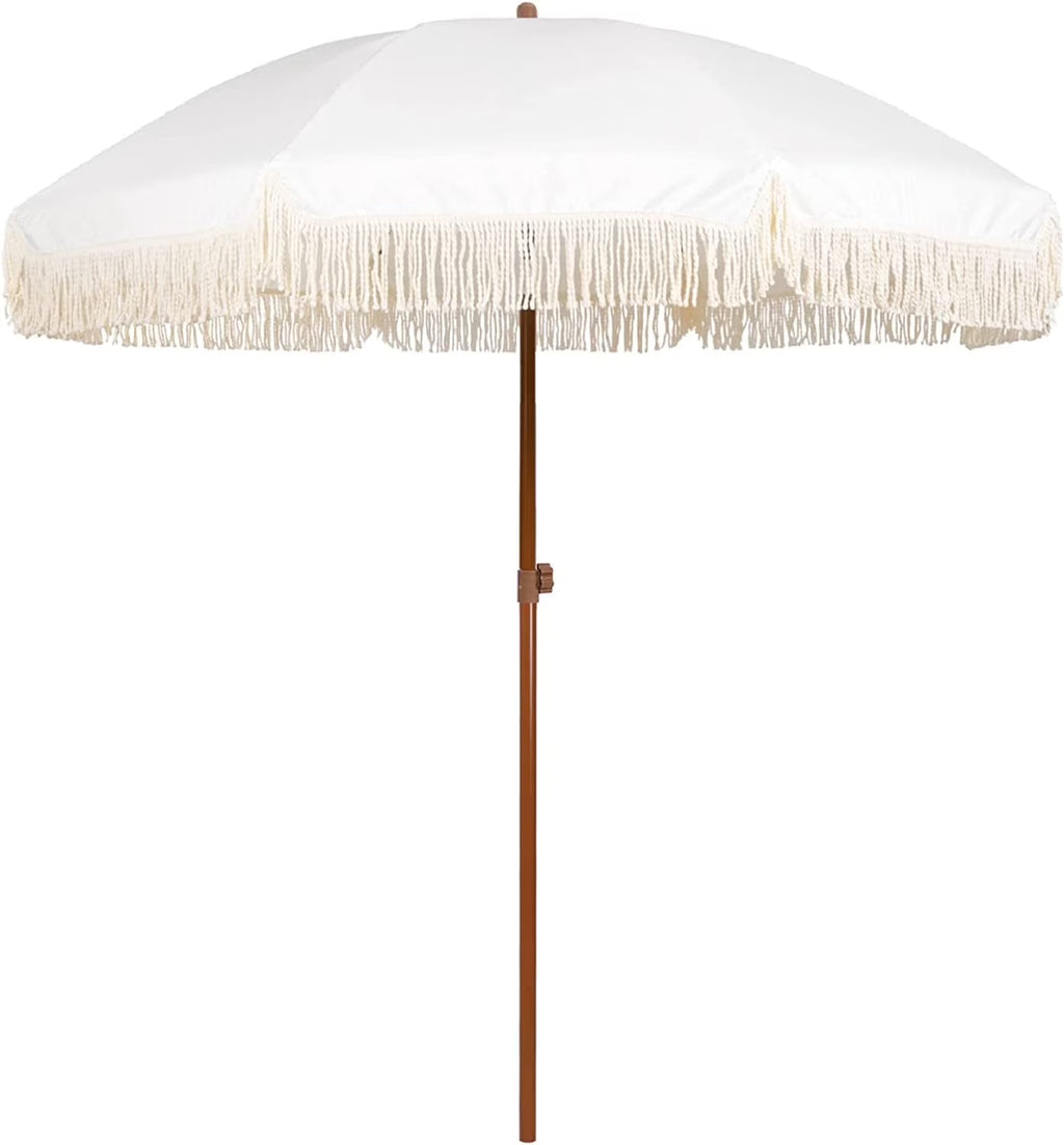 White Cream 7ft Patio Umbrella with Fringe L1201