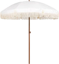 White Cream 7ft Patio Umbrella with Fringe L1201