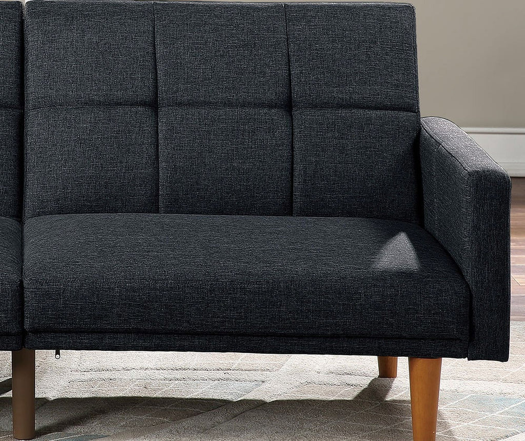 Black Polyfiber Convertible Sofa Couch Bed with Wooden Legs H54137