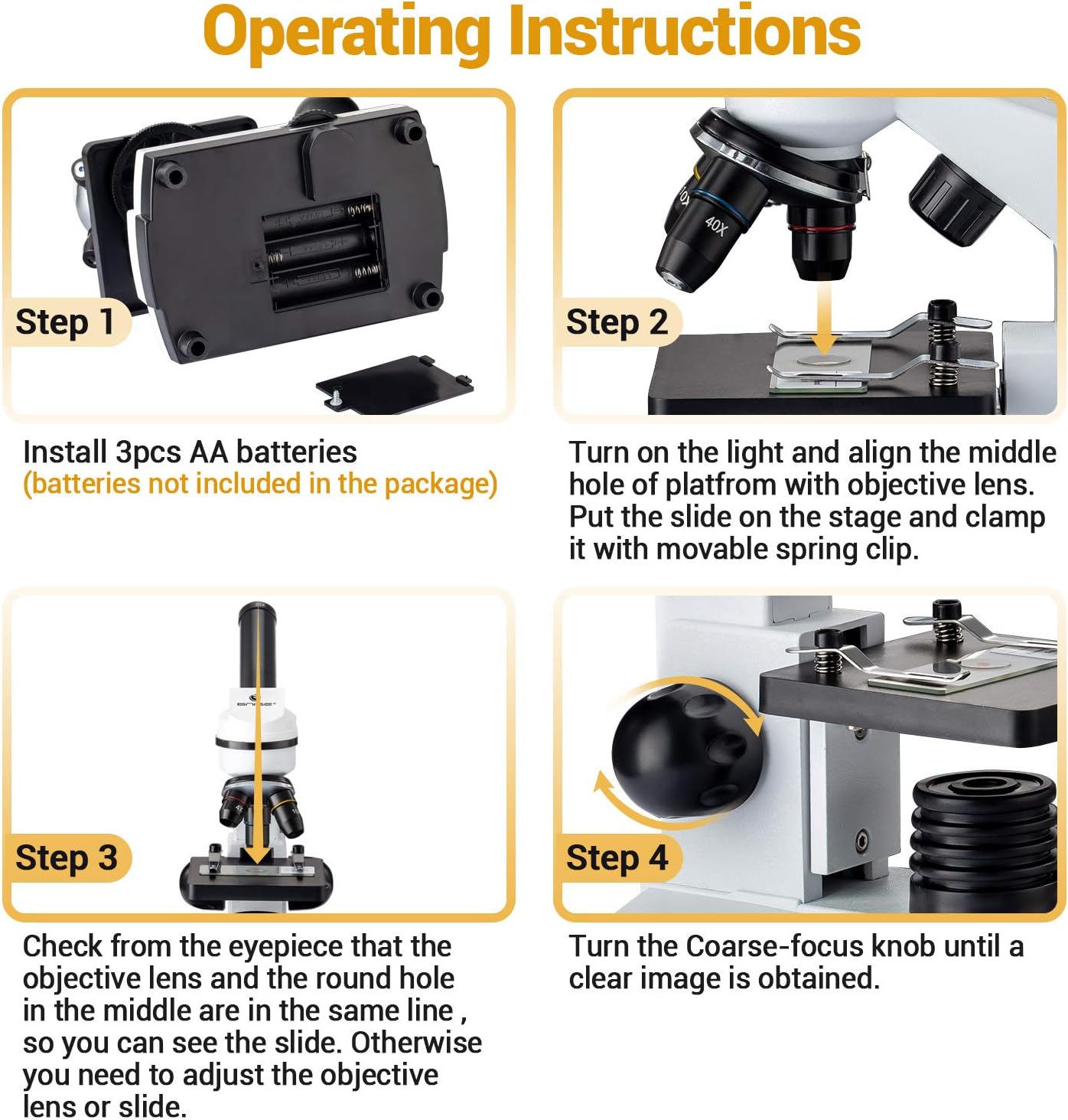 100X-1000X Magnification Compound Monocular Microscope with Dual LED Illumination G574