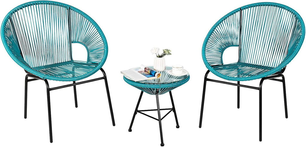 3 Piece Black Outdoor Patio Bistro Set with Tempered Glass Table M334