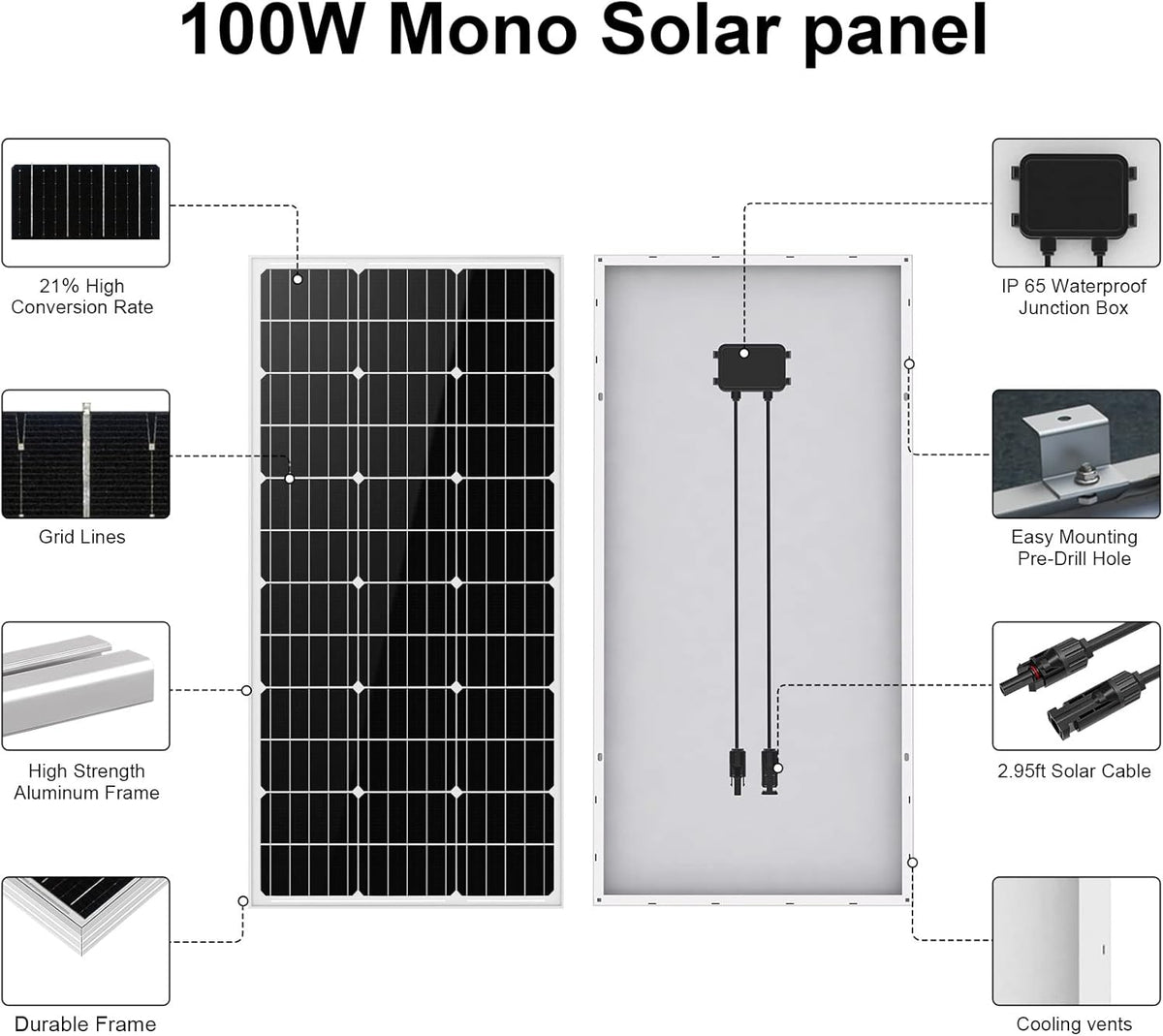 100 Watt 12 Volt Monocrystalline Solar Panel N36771