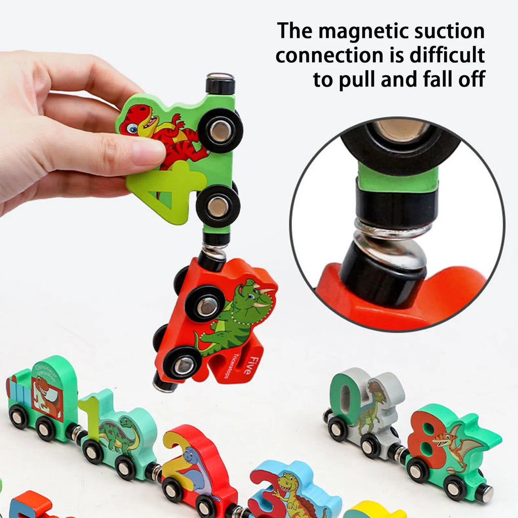 Magnetic Digital Train Wooden Building Block Toy Car U7553